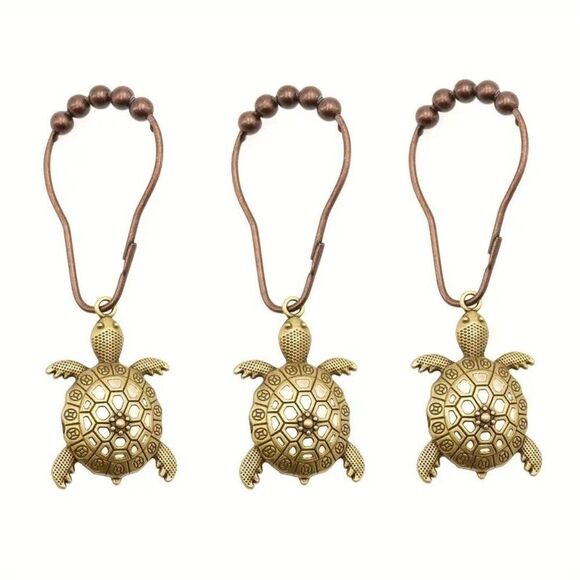 Turtle Shower Curtain Hooks with Sliding Ball Copper Metal Set of 12 2 x 1.5-in - Picture 1 of 5